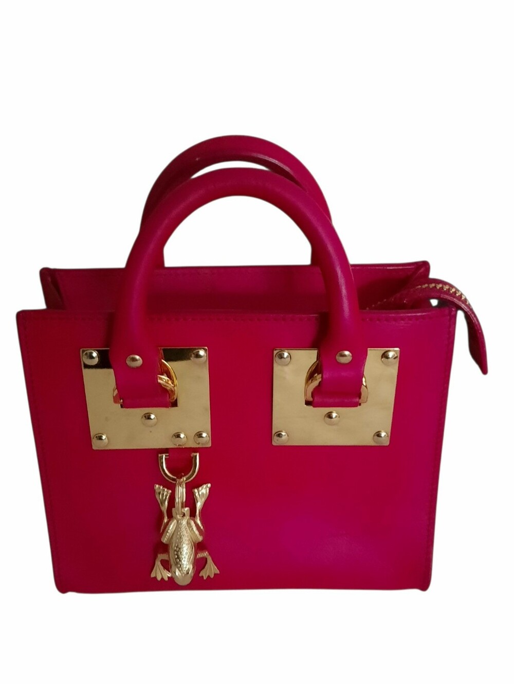 SOPHIE HULME Fuchsia Leather Mini Albion Crossbody Satchel Gold HW & Frog Charm